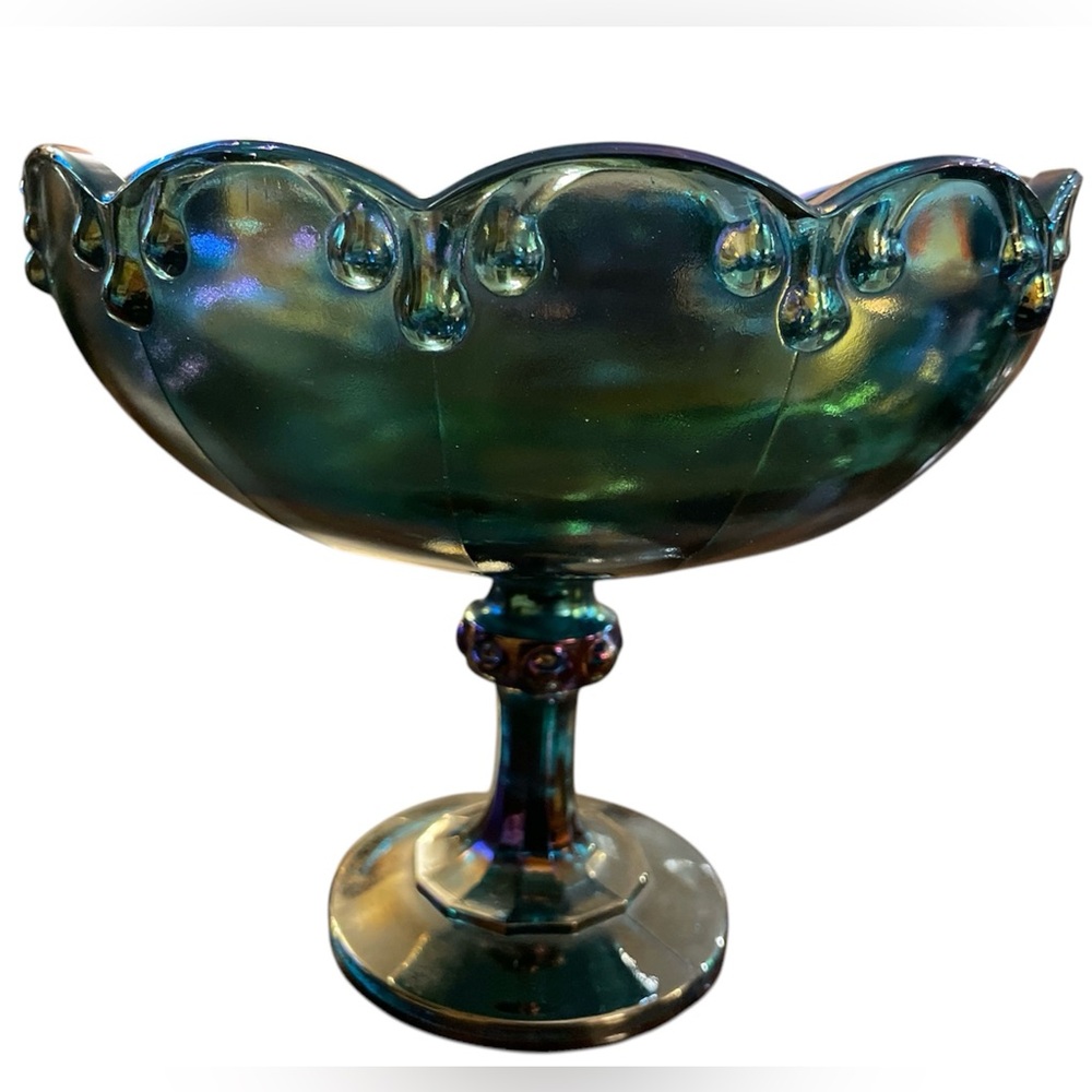 Vintage Iridescent Blue Carnival
Glass Compote Pedestal Bowl